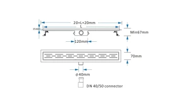 Dimension drawing of shower linear drain