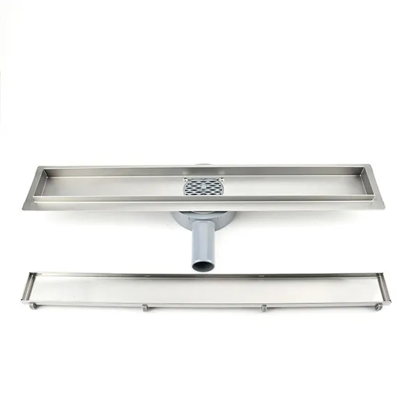 Linearer Duschabfluss mit Flieseneinsatz Rost