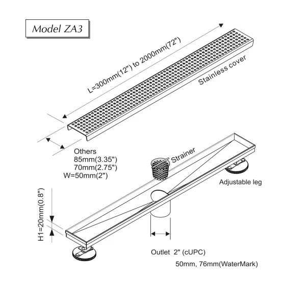 rectangular shower floor drain