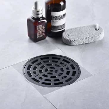 Black Round Shower Drain With Adjustable Pvc Base Flange