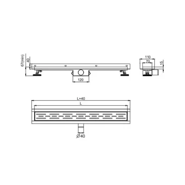 dimenstion drawing of Shower trench wall drain