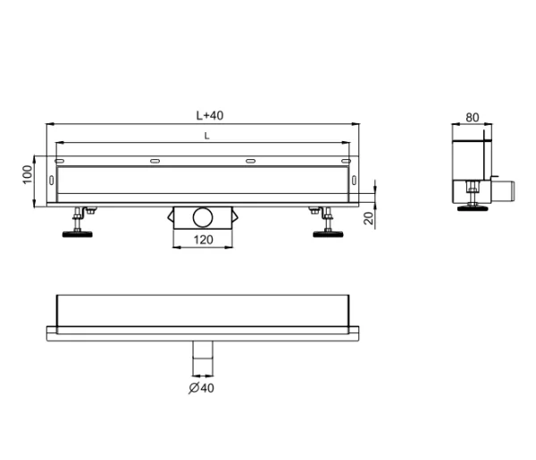 Dimension Drawing of in wall shower drain