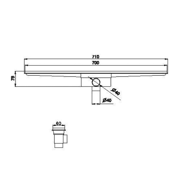 Dimension Drawing of linear shower floor drains