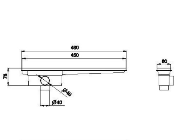 Dimension drawing of linear drain offset