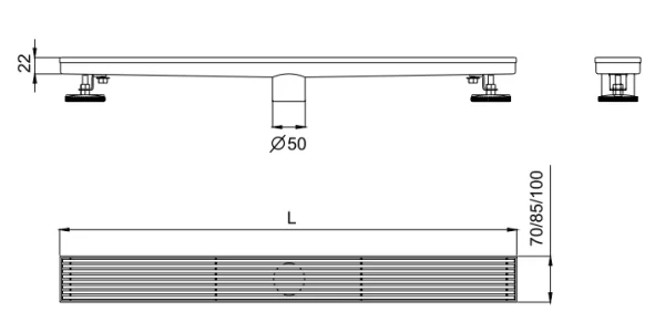 シャワーヒールガードドレンの寸法図